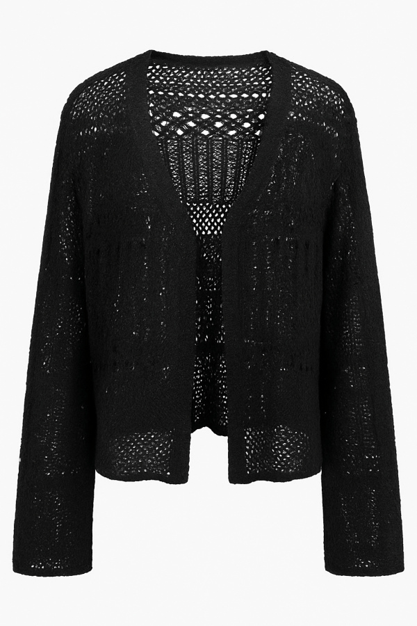 Boho Chic Black Crochet Cardigan (Medium)