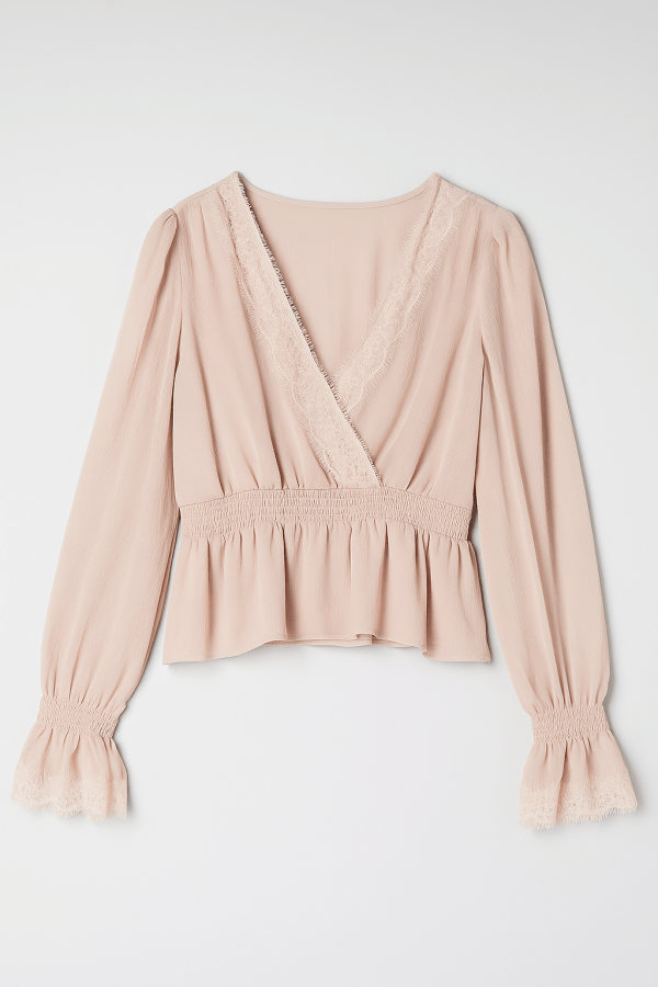 Blush Lace-Trim Peplum Blouse (X-Large)
