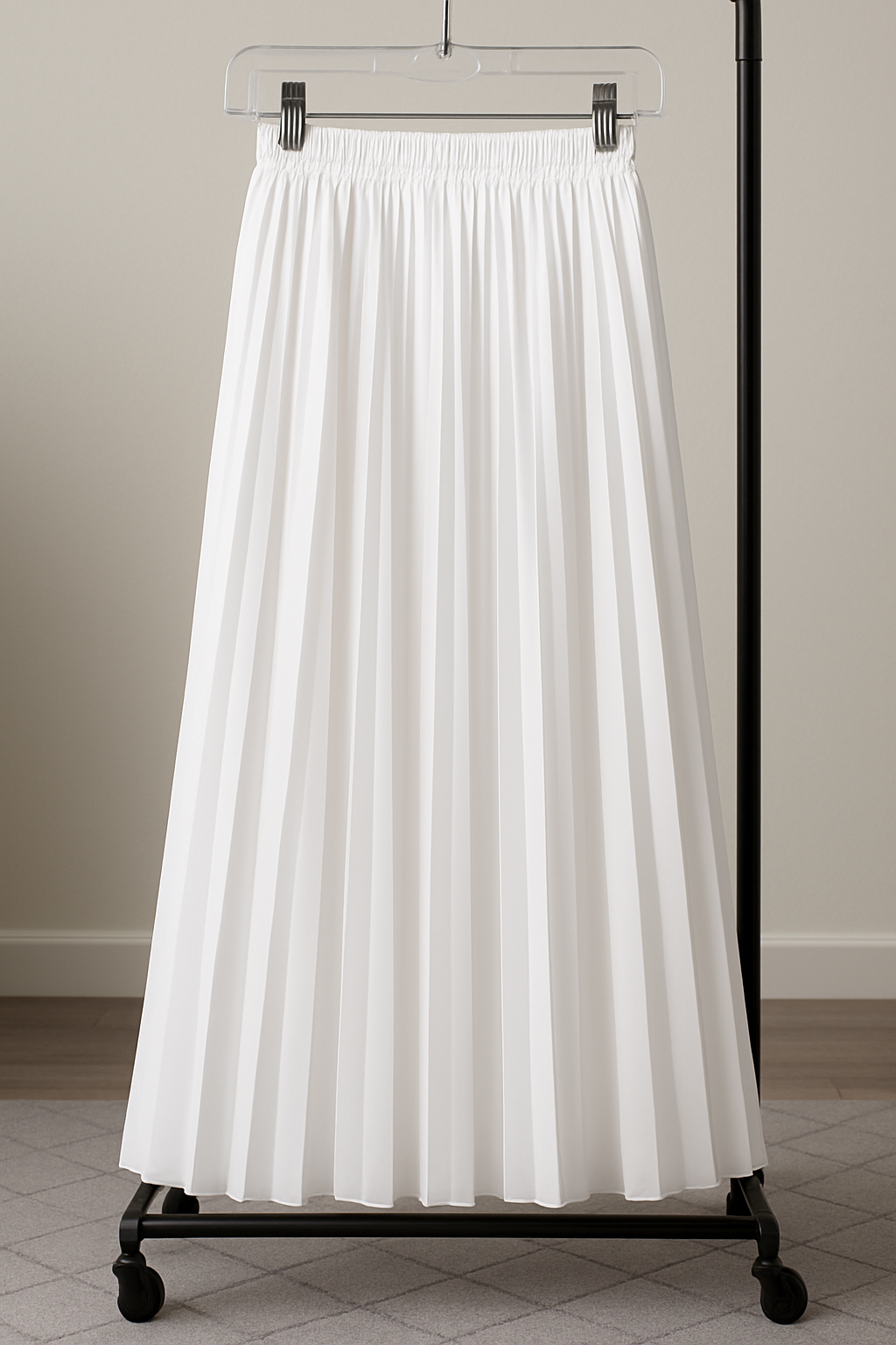 Classic White Pleated Midi Skirt (Large)