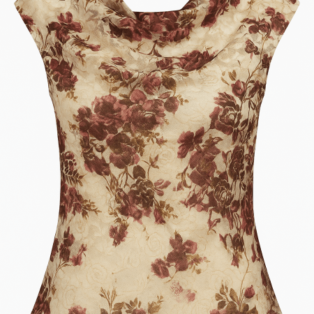 Vintage Rose Lace Cowl Neck Top (Medium)